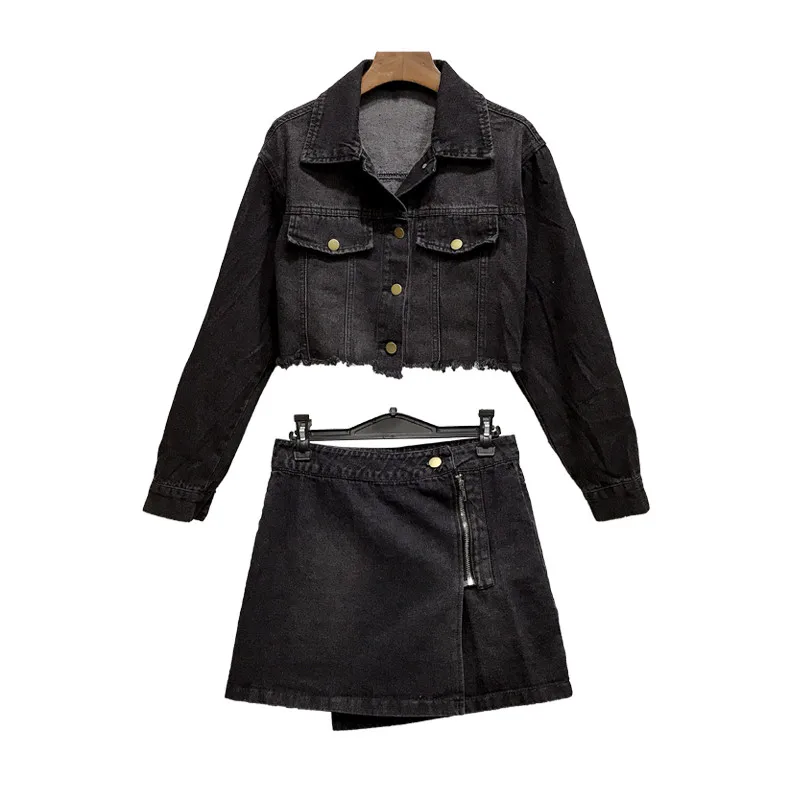 Осенний костюм с юбкой корейские женские комплекты модная короткая джинсовая