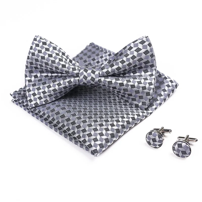 

Клетчатый классический серебристо-серый 100% Шелковый жаккардовый мужской галстук-бабочка для мужчин темно-серый галстук Карманный квадратный платок костюм