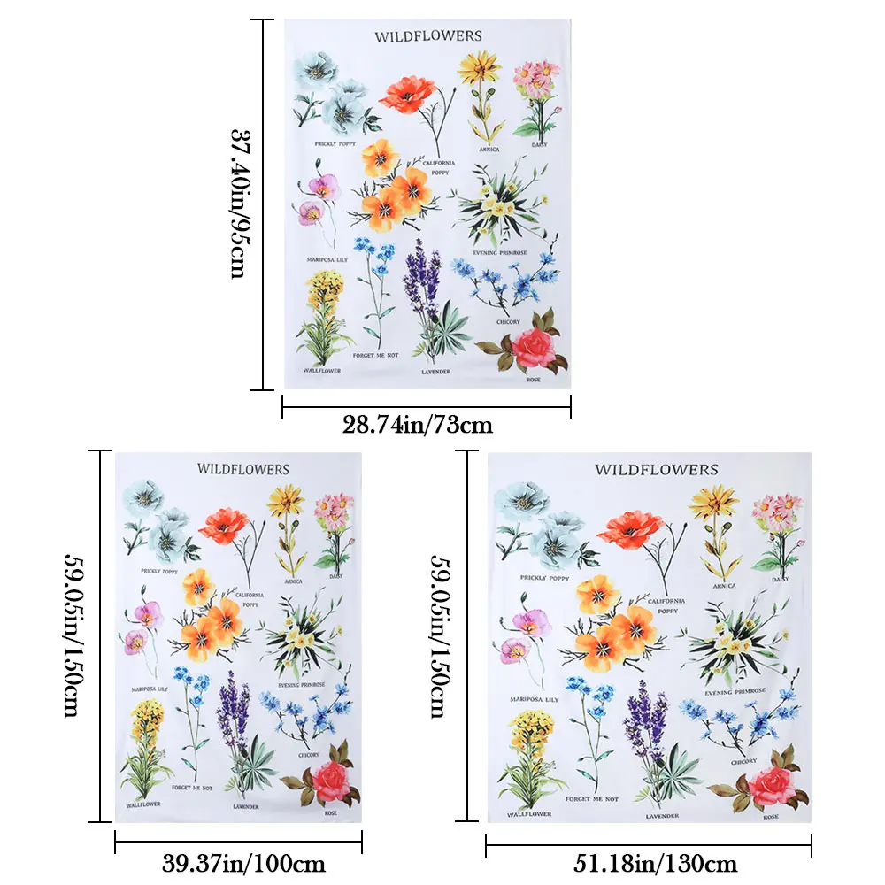 

Botanical Wildflower Tapestry Wall Hanging Flower Reference Chart Hippie Bohemian Tapestries Colorful Psychedelic INS Home Decor