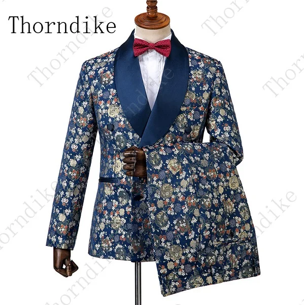 suit 6 Thorndike Новое поступление мужские костюмы темно-синий, с цветами напечатаны 3 шт. смокинг винтажные свадебные костюмы для шафера Terno Masculino - Цвет: suit 6