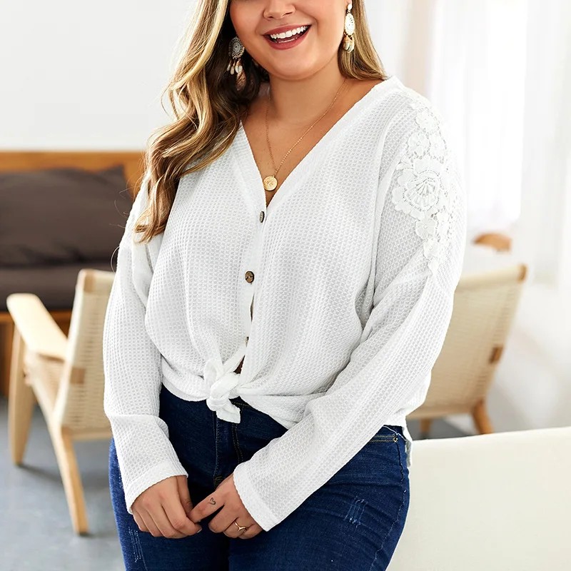 Женская футболка с длинным рукавом V образным вырезом и аппликацией|Футболки| |