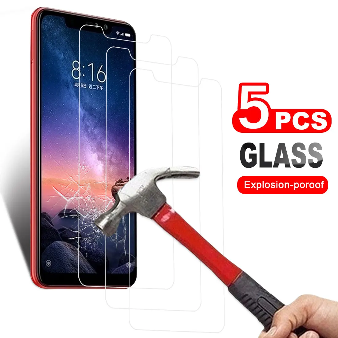 5 шт. закаленное стекло для Xiaomi Redmi Note 6 Pro Защитная пленка экрана 4 4X5 6A 5A Prime 2
