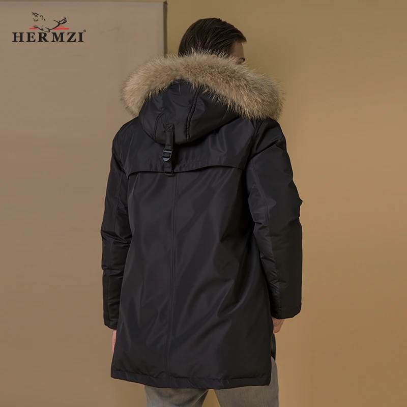 HERMZI 2020 Мужское Зимнее Пальто Аляска Парка Мужская Куртка Зима Хлопок Синтепон
