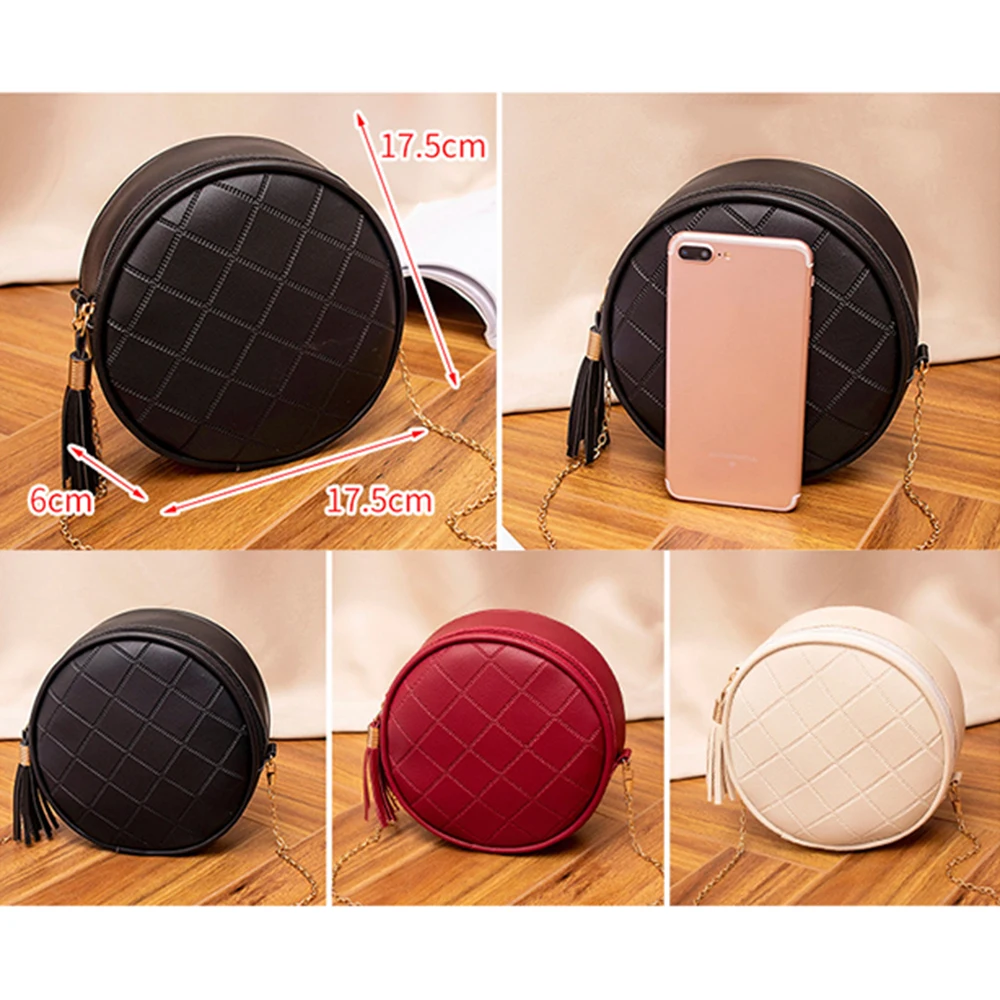 Ретро-чехол маленький круглый кожаный кошелек для монет Сумка с цепочкой на