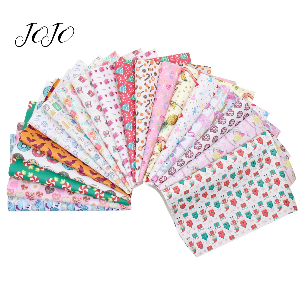 

JOJO BOWS 22*30cm 10pc Faux Synthetic Leather Fabric Sheet Set For Craft Random Mixed Printed Sheet For Needlework DIY Hair Bows