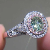 luxury male female big oval ring gorgeous pink white stone ring promise wedding engagement rings for men and women