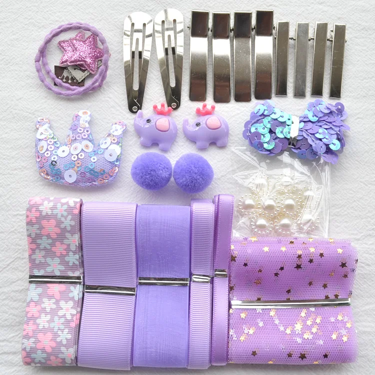 purple Набор лент для смешивания Diy девочка ребенок цвет розовый синий аксессуары для волос материал аксессуары набор для Diy лента для банта на волосы - Цвет: purple