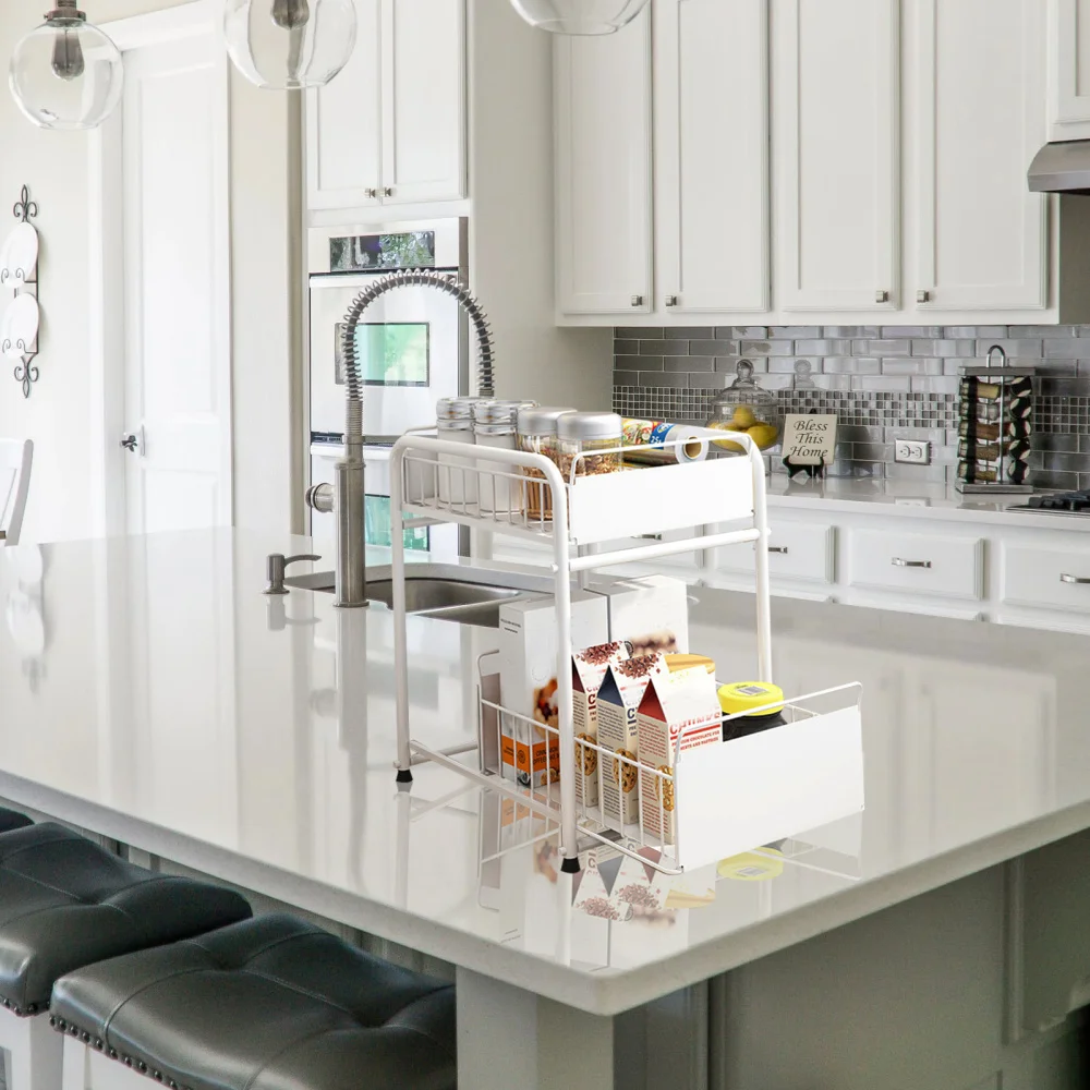 

2-Tier Under Sink Cabinet Organizer with Sliding Storage Drawer for Kitchen