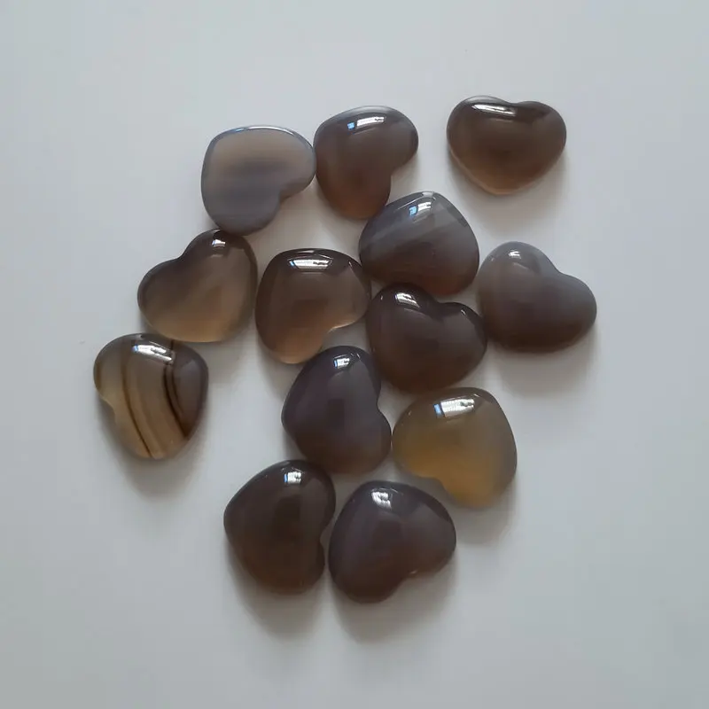

2020 fashion 15x18mm natural stone gray agates heart shape CABOCHON beads for ring DIY jewelry making wholesale 30pcs/lot free