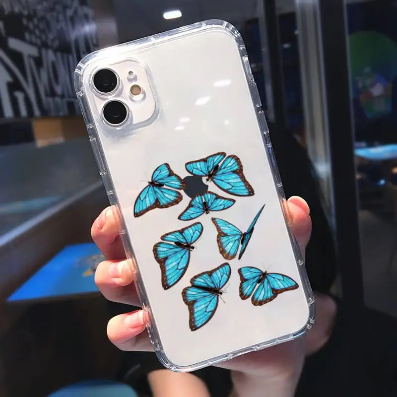 

Blue Butterfly Phone Case Transparent for Clear iPhone 11 12 mini pro 8 7 6 6S XS MAX Plus X 5S SE 2020 XR