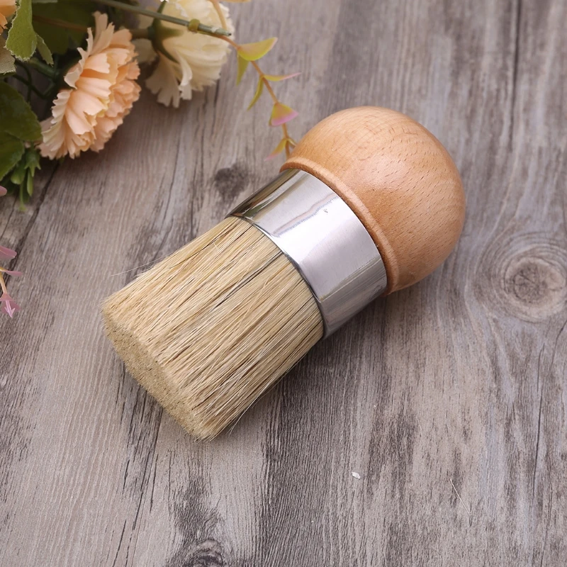 

2021 New Round Chalk Paint Wax Brush Ergonomic Wood Handle Natural Bristle Brushes Furniture Painting Waxing Tool