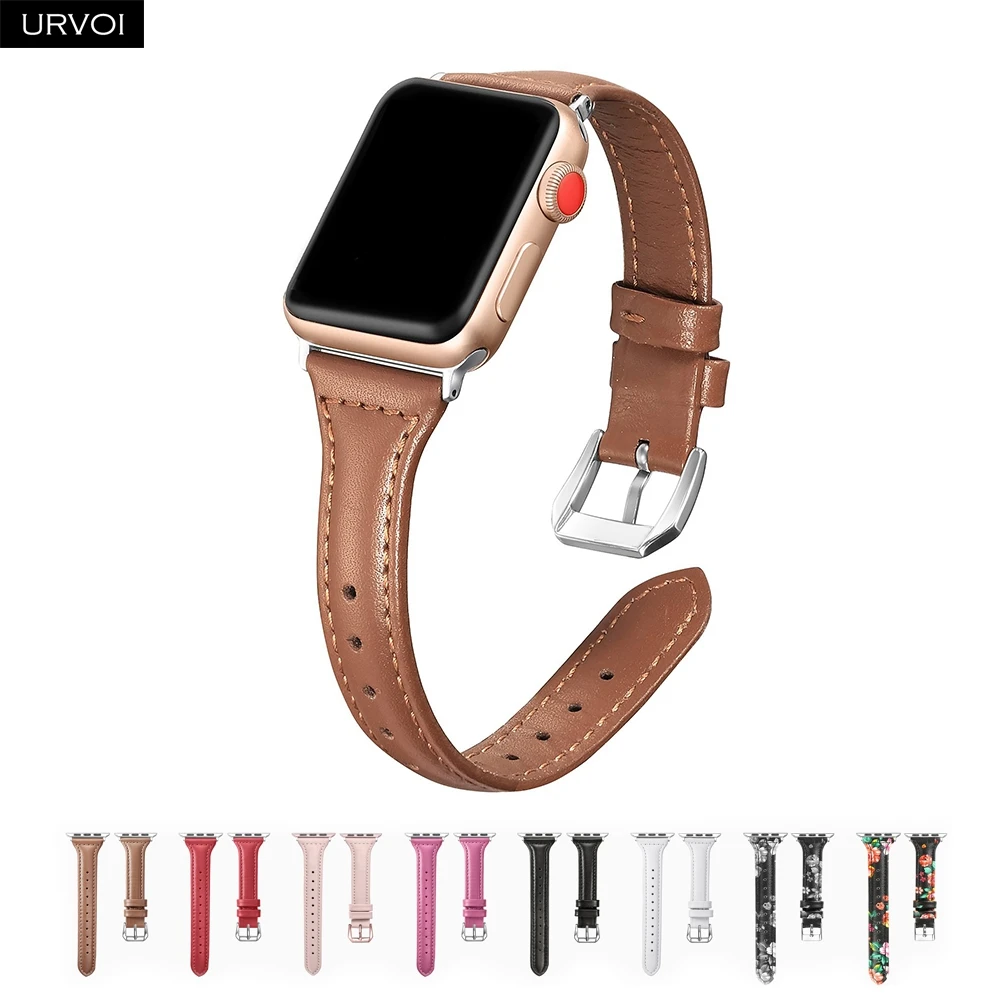 URVOI тонкий ремешок для наручных часов Apple Watch, версии 5/4 3/2/1 пояса из натуральной кожи swift кожаный ремешок для наручных часов iWatch, наручные часы Современный для маленьких девочек с рисунком в стиле ремень