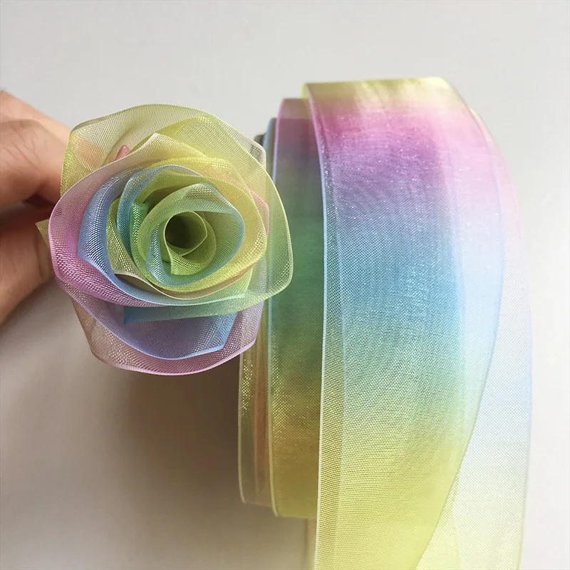 

10Yards Gradient Color Organza Ribbon For Wedding Home Decoration Materials DIY Gift Wrapping Handmade Accessories