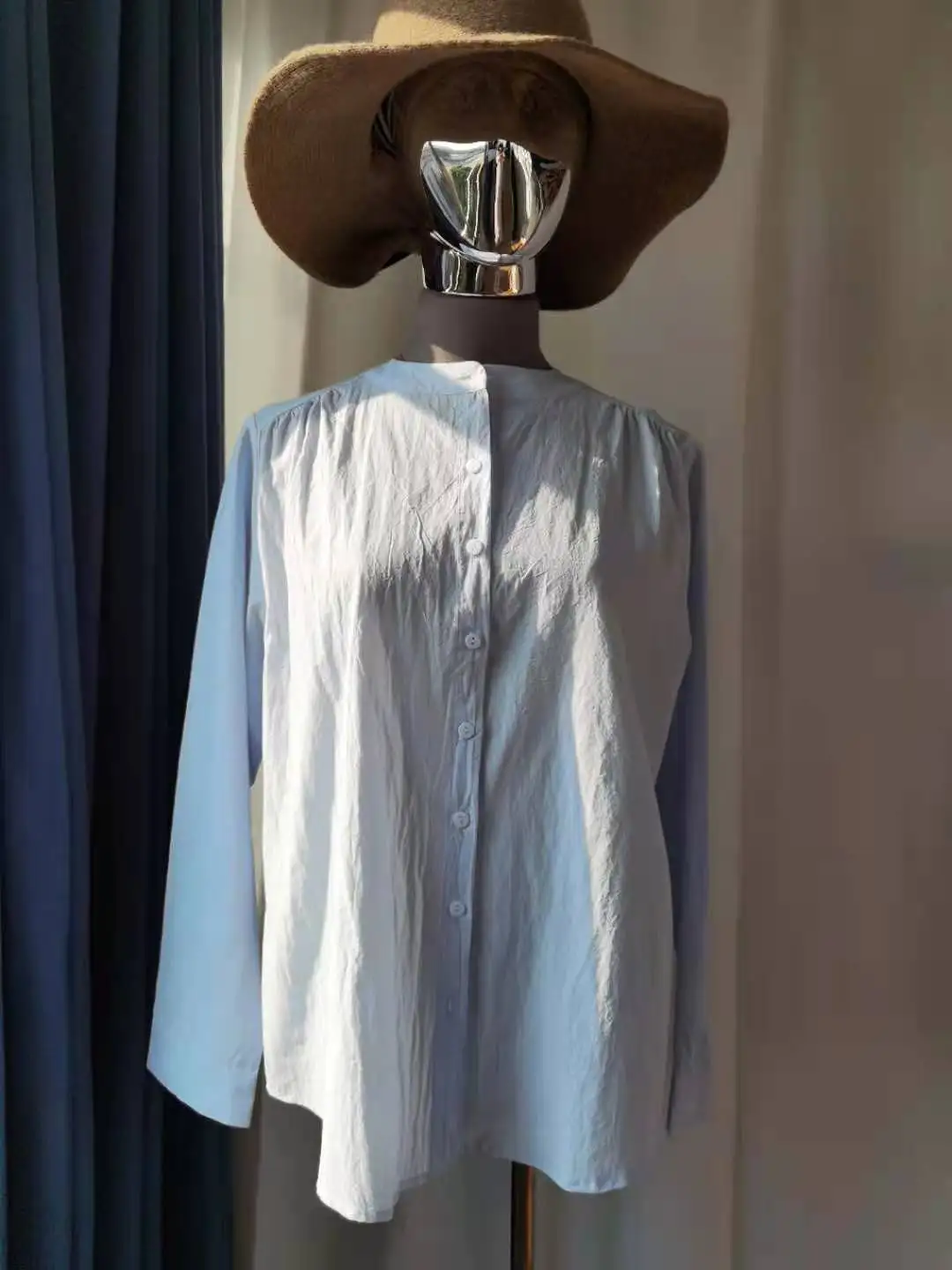 Однотонная синяя рубашка весенние женские повседневные топы льняные хлопковые