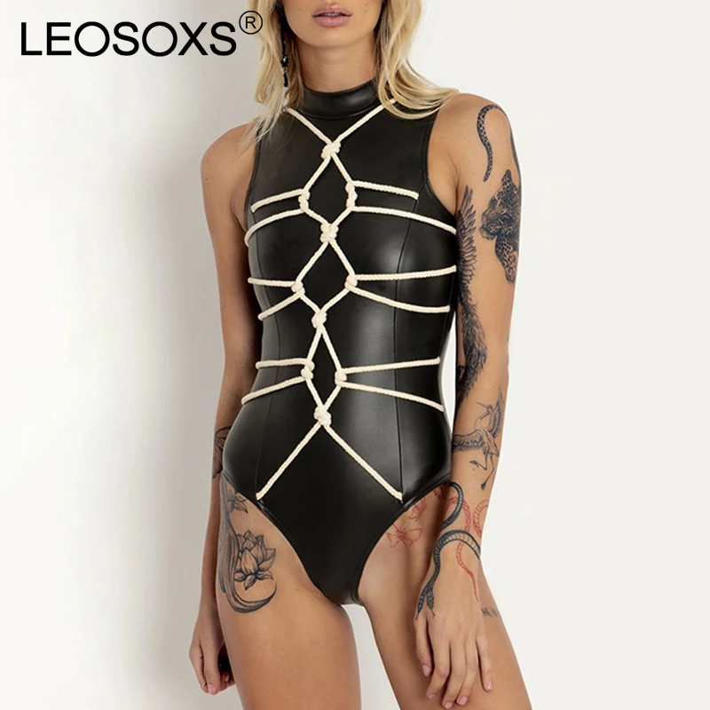 

Элегантный боди из искусственной кожи, Женский Летний комбинезон, женские топы для ночного клуба 2021, сексуальные комбинезоны, облегающий бо...