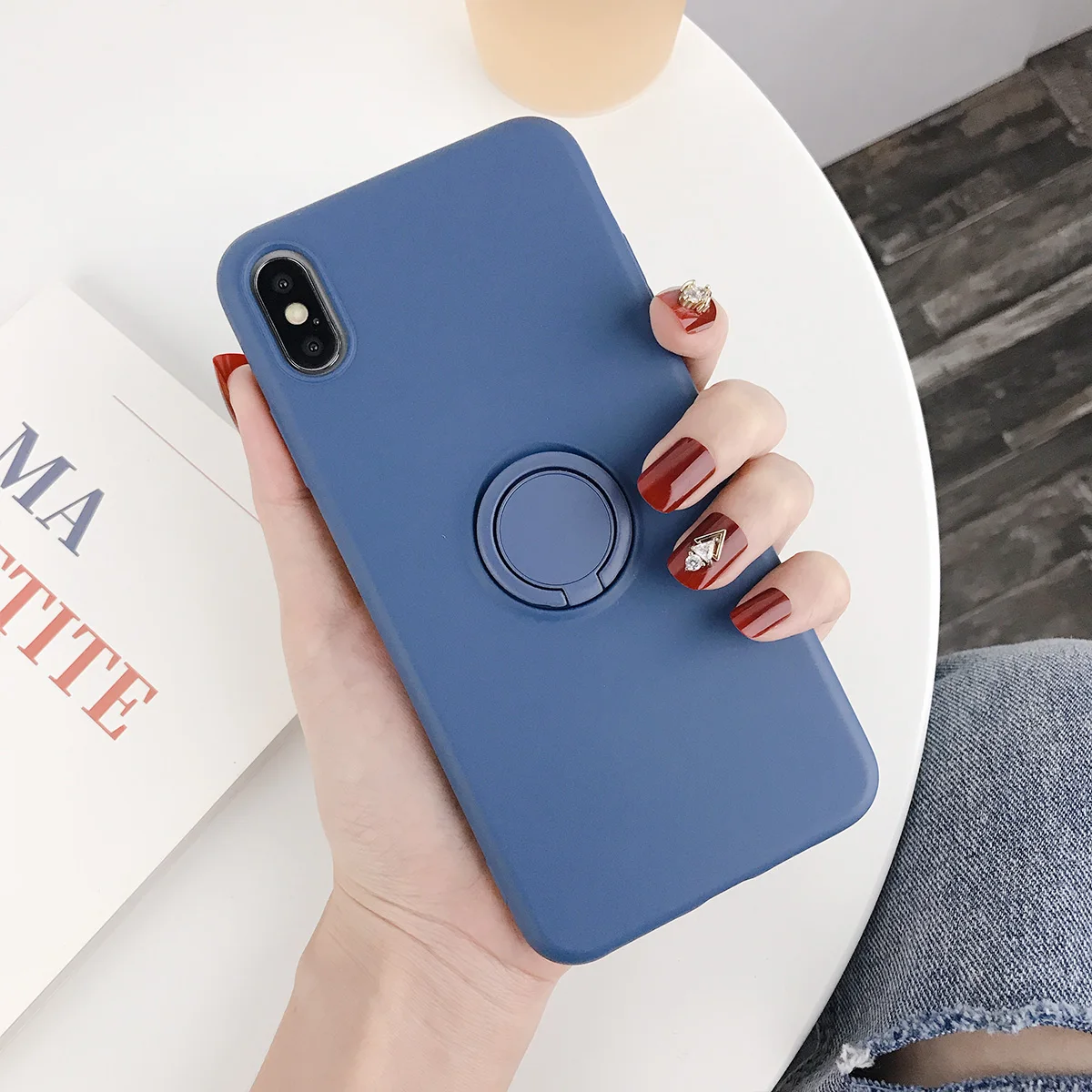 XW0354N USLION силиконовый сплошной цвет с кольцом для пальцев чехол для iPhone X XS XR Xs Max 6 6S 7 8 Plus Мягкий ТПУ, конфетный цвет задняя крышка - Цвет: XW0354N