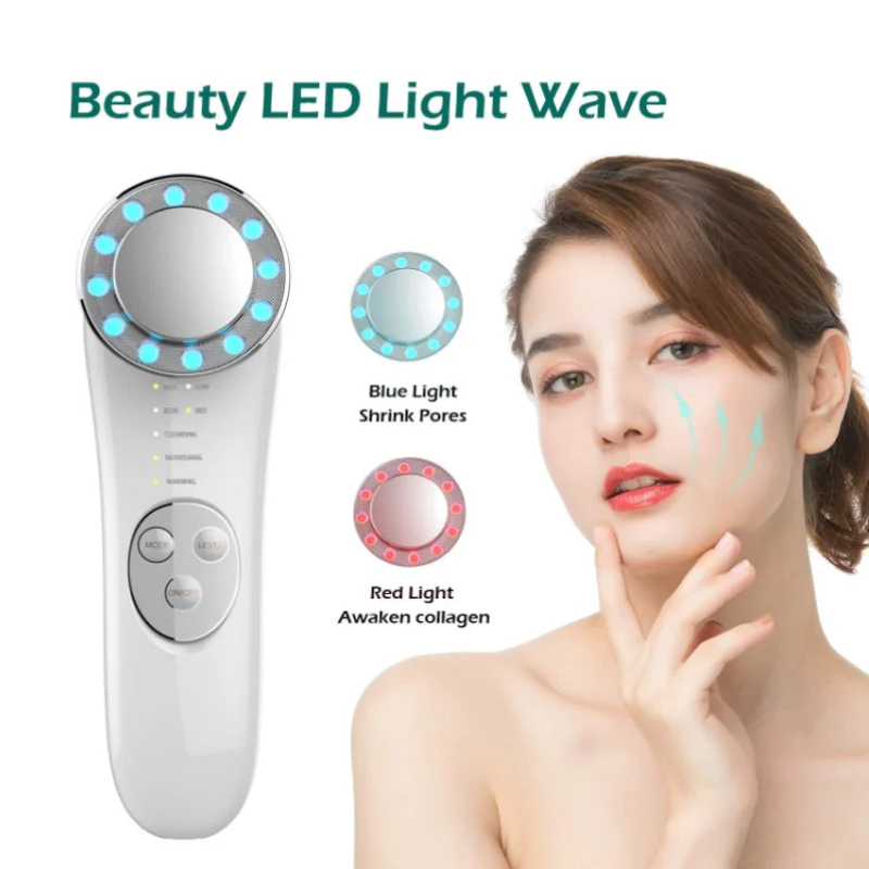 Facial Massager 7 in 1 Deep Cleaning Lifting High Frequency Cream Absorption LED Blue Red Light Wave Skin Care Machine Tools SPA