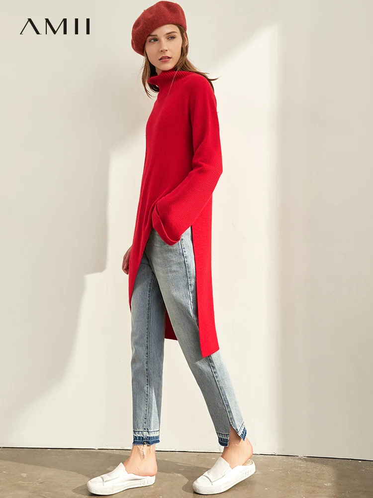 Amii минималистичный длинный свитер зимний женский модный однотонный свободный