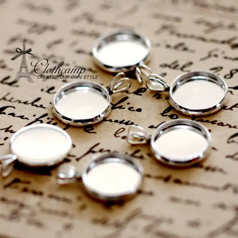 Connectors Findings Siver Plated brass Disk 12mm Blanks With 2 Hole Round cabochon Setting DIY -SETHY-4 |