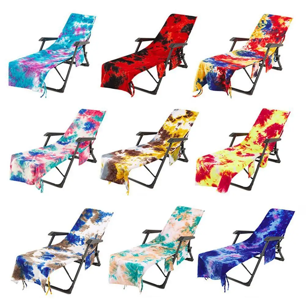 

Tie-dye Beach Chair Cover Lazy Thick Beach Towel absorbent With Towel quick-drying Pockets Swimming Chair Pool Side Lounge J1D0