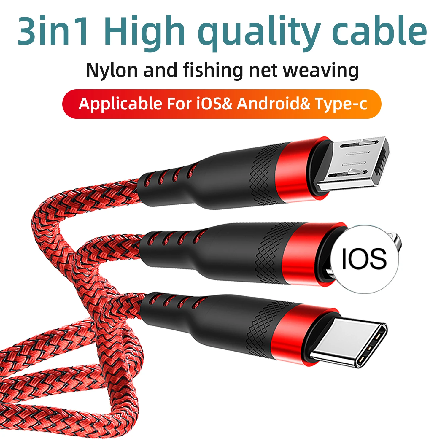 

Super Fast 3 in 1Charging Cable for IOS Micro USB Type C Charger Cable Wire for iPhone 13 12 11 Android Samsung 5A Data Cable