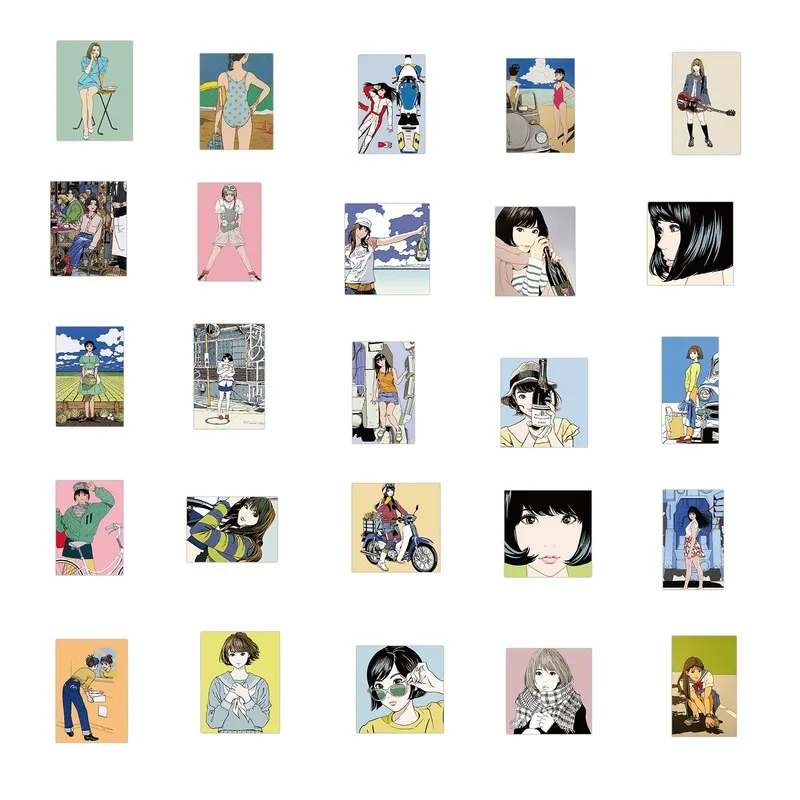 

10/50PCS Classic Retro Young Girl Illustration Stickers PVC Cartoon Anime Sticker Decal for DIY Guitar Suitcase Fridge Water Cup