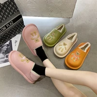 winter women home cotton slippers fluffy plush slides warm platform shoes indoor two wear cartoon bear hairy closed slippers