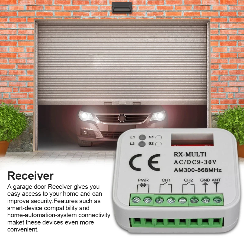 

Universal Receiver Multi-frequency Remote Control Receiver Rolling Code for Garage Door Gate Doors Switch 300MHz-868MHz