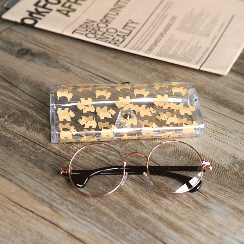

2021 Transparent Glasses Case Cover Sunglasses Holder Box Cartoon Print Eyeglasses Storage Box Clear PVC Sunglasses Pouch Bag