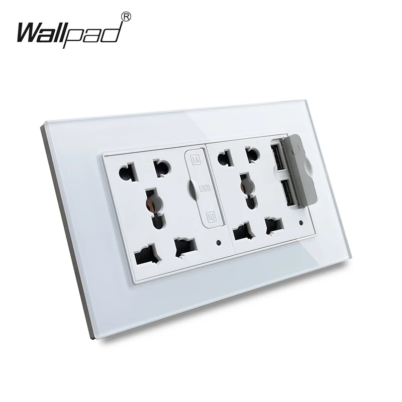 Стеклянная панель Wallpad S6 двойная 5 контактная Универсальная Розетка с 3 1 А 2 x USB