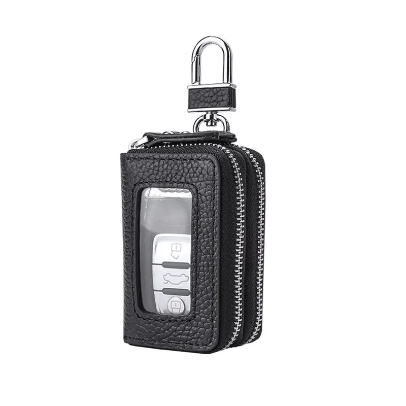 Сумка для ключей из натуральной кожи с двойной молнией мужчин и женщин