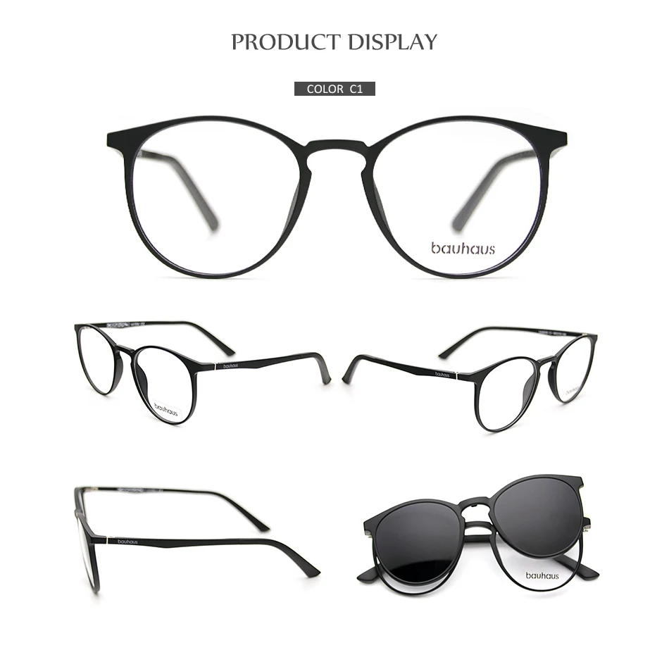 Bauhaus, магнитные очки, полная оправа, оптическая оправа, очки по рецепту, Круглые, Ретро стиль, близорукость, поляризация, солнцезащитные очки, антибликовые