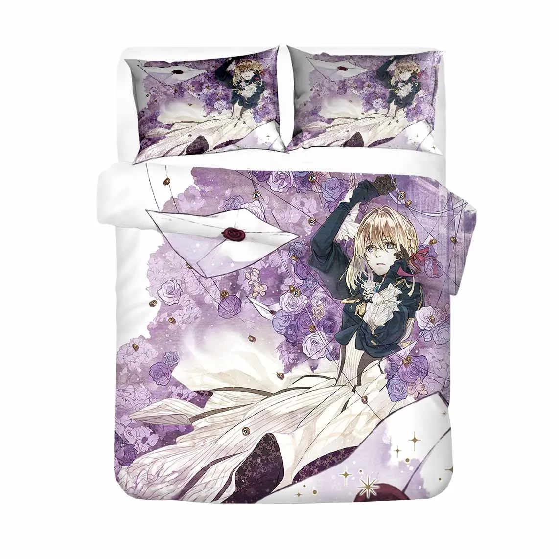 Комплект постельного белья в японском стиле аниме фиолетового цвета Evergarden
