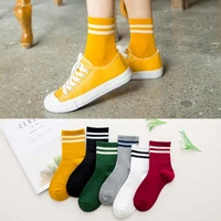 funny cute socks women kawaii cotton cute socks loose striped crew socks colorful women sox retro yellow white cute socks