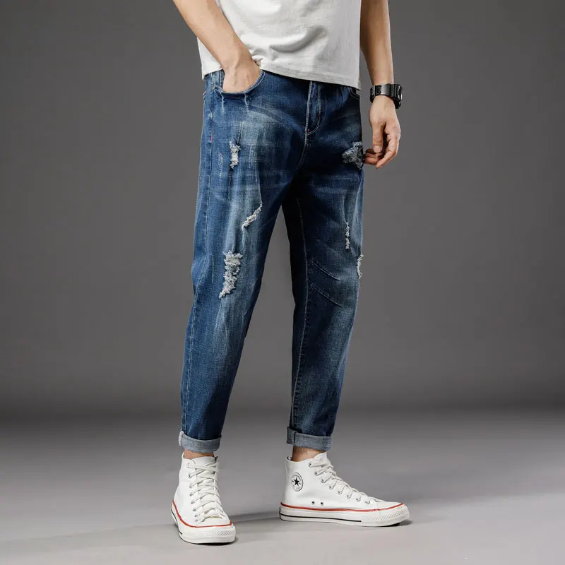 28-46 Large Size Men High Quality 2021 Summer ripped Jeans Streetwear Male Denim Casual jogging Solid Long Trousers  Fashion