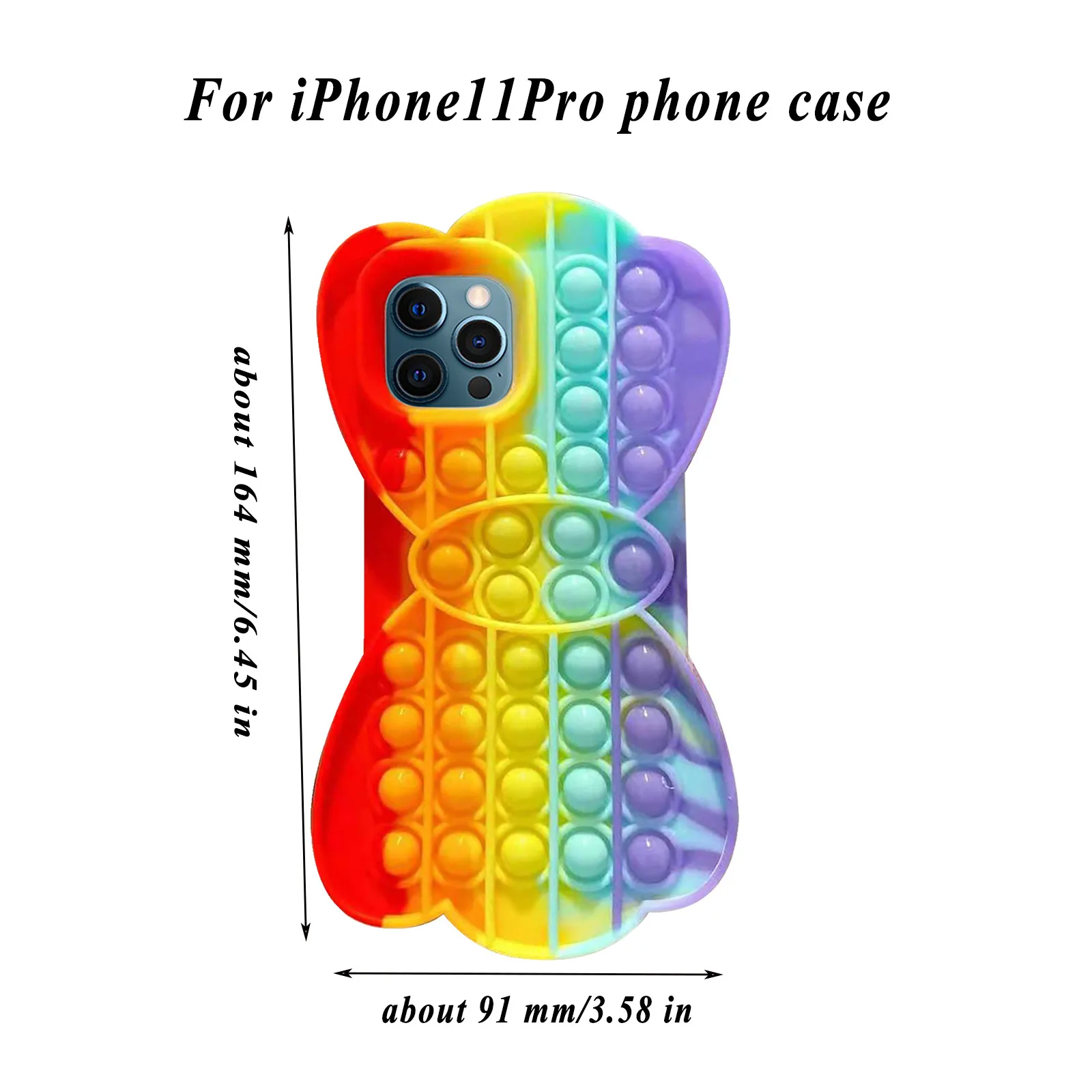 

Rainbow Push It Bubble Popit Phone Case Sensory Toys For Iphone11pro Bowknot Soft Silicone Decompression Phone Case 5.8 Inches