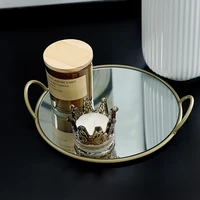 european metal mirror tray roundrectangular dessert pastry display tray dressing table cosmetics jewelry tray home decoration