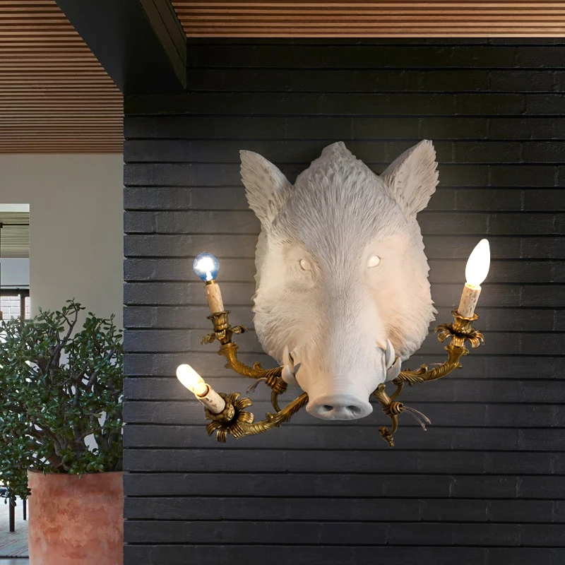 

Nordic boar living room dining room bedroom decorative wall lamp American background wall bedside creative personalized resin la