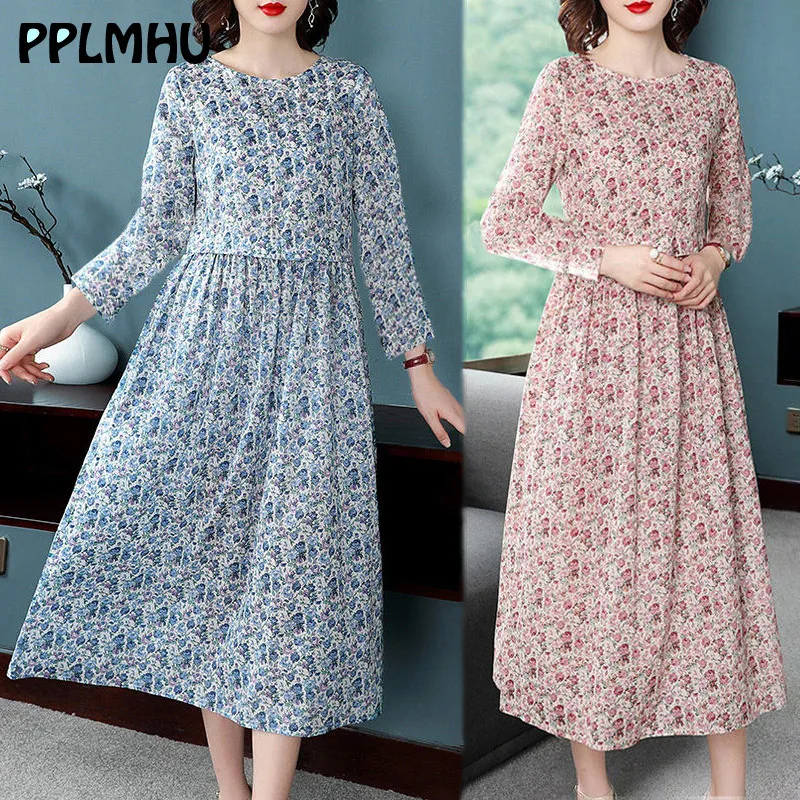 Женское S 4XL весеннее розовое платье с цветочным принтом больших размеров