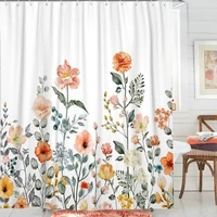 floral plant shower curtain spring country rural flower leaf bohemian watercolor art bathroom decor with hook polyester screen