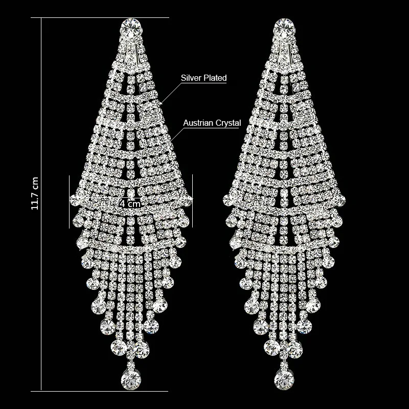 Роскошные длинные висячие серьги SHEVALUES с кисточками полностью хрустальная