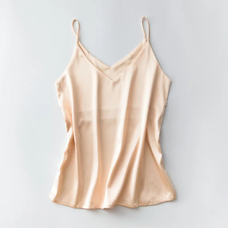 Champagne Camisole Spaghetti Strap V Neck Tops Women Halter Summer Plus Size Sleeveless Women'S Satin Top Silk - Цвет: Champagne