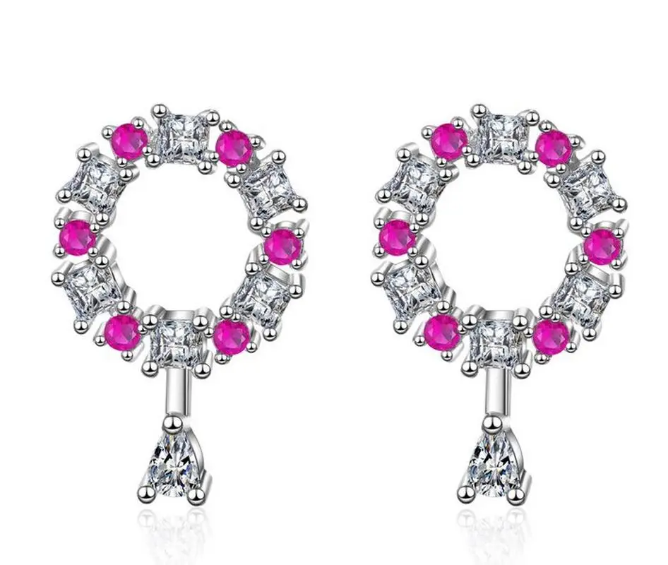 S925 Silver Pin Small Mini Rose Red Diamond Temperament Personality Hollow Ring Zircon Earrings Water Drop Lady | Украшения и