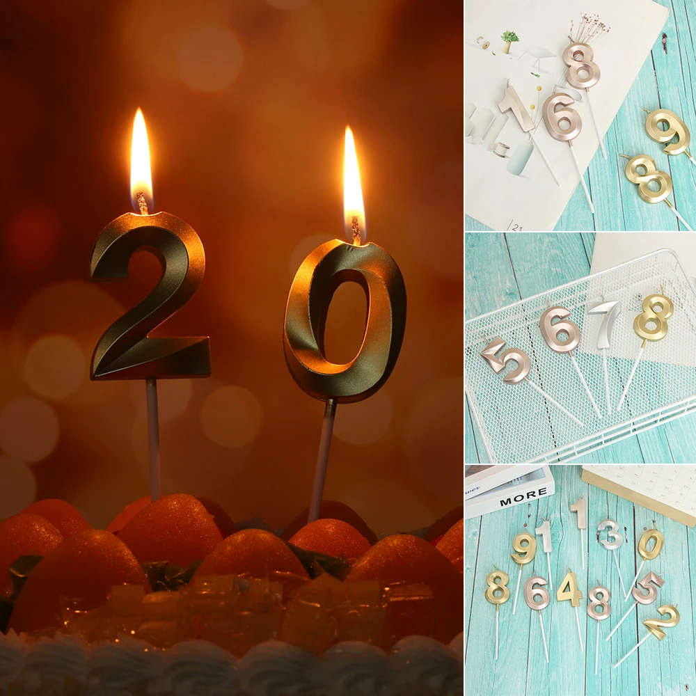 1PC Number 1 2 3 4 5 6 7 8 9 0 Gold Silver Champagne Color Cake Happy Birthday Decor Candles Party Baby Kids Gifts | Дом и сад