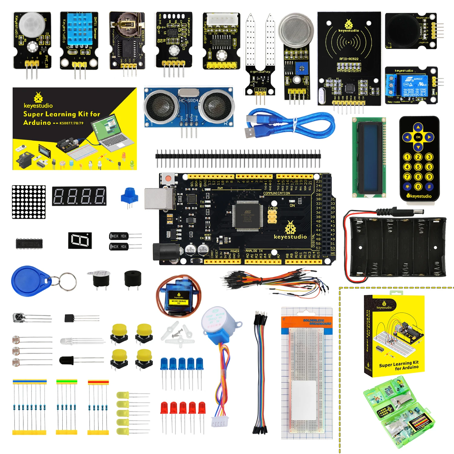 

Стартовый набор Keyestudio Arduino Super Starter Kit с платой 2560 R3 (серийный USB чип CP2102) для Arduino Diy Kit + учебное пособие