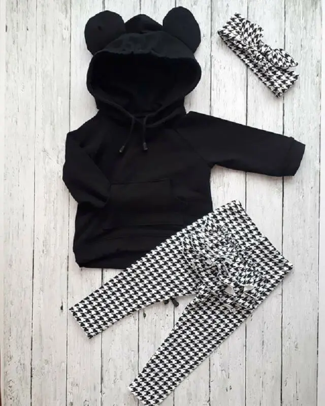 3 шт. Клетчатые Леггинсы с капюшоном для девочек|Комплекты одежды девочек| |