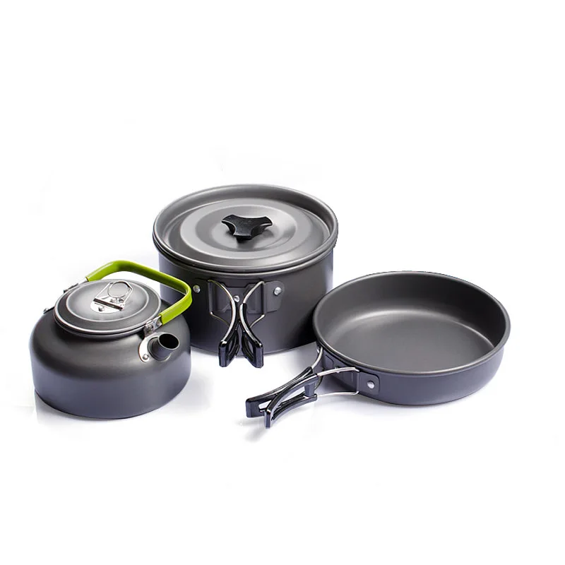

Camping Cookware Mess Kit, Outdoor Cookware Set, Aluminum Cooking Pot Pan 3pcs/Set Kettle for Hiking and Picnic