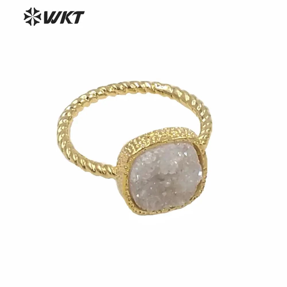 

WT-R259 Wholesale 24k gold color druzy quartz ring, sparkly druzy sttone ring Titantium druzy fashion women ring