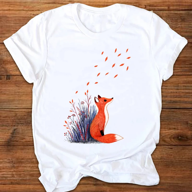 

Women Graphic Fox Cartoon Animal Cute Print Printing 90s Style Print Clothes Lady Tees Tops Female T Shirt Womens T-shirt
