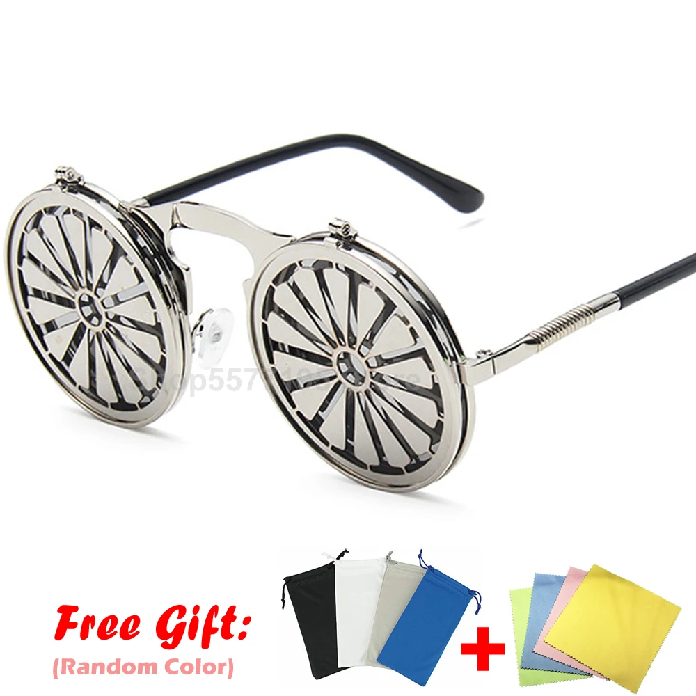 Ретро стимпанк Солнцезащитные очки для мужчин и женщин металлические флип ап